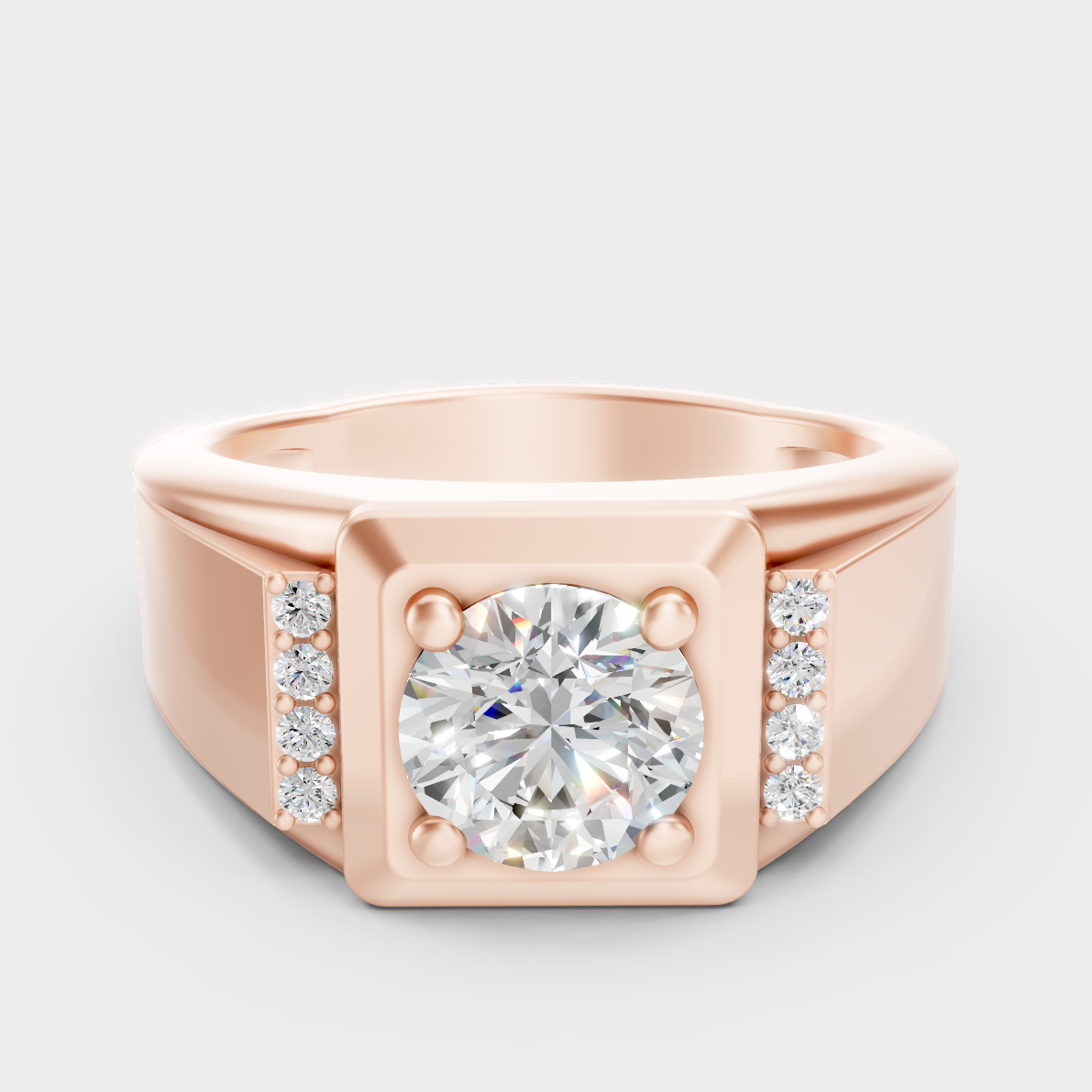 Modern 18K Rose Gold Men’s Ring With 1-5Ct Round Lab-Grown Diamond