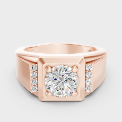 Modern 18K Rose Gold Men’s Ring With 1-5Ct Round Lab-Grown Diamond