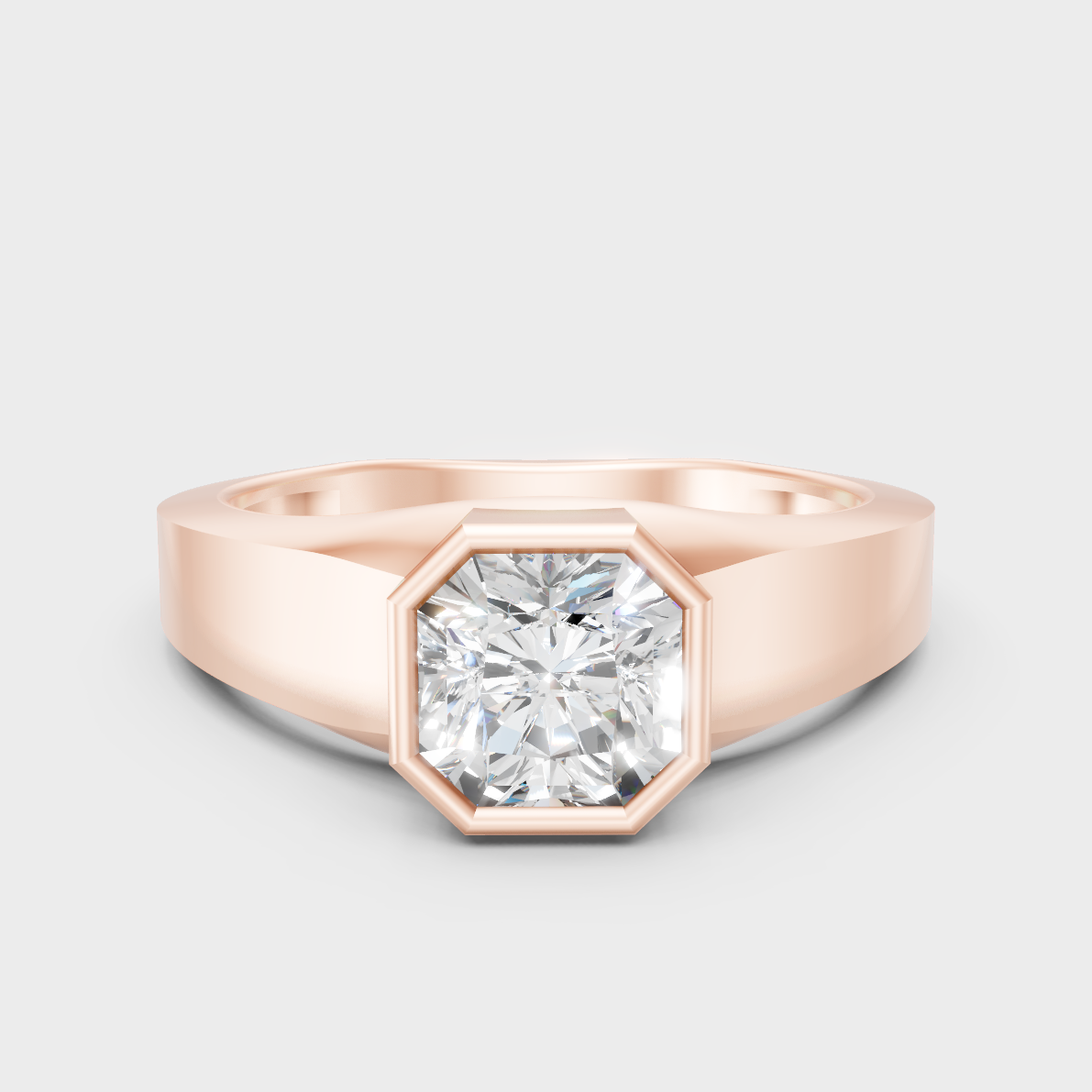 Modern 18K Rose Gold Men’s Ring With 1-5Ct Square Radiant Lab-Grown Diamond