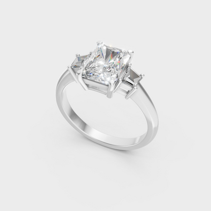 Sleek 14K Gold Ring Featuring A Certified Radiant And Trapezoid Diamond