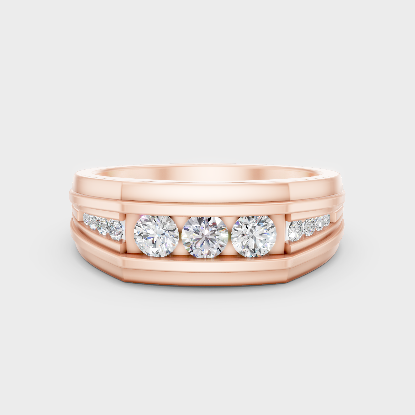 Modern 18K Rose Gold Men’s Ring With 0.59Ct Round Lab-Grown Diamond