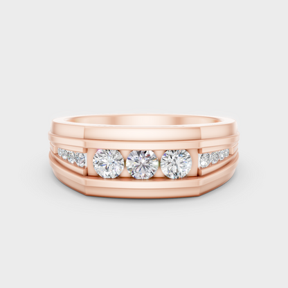 Modern 18K Rose Gold Men’s Ring With 0.59Ct Round Lab-Grown Diamond