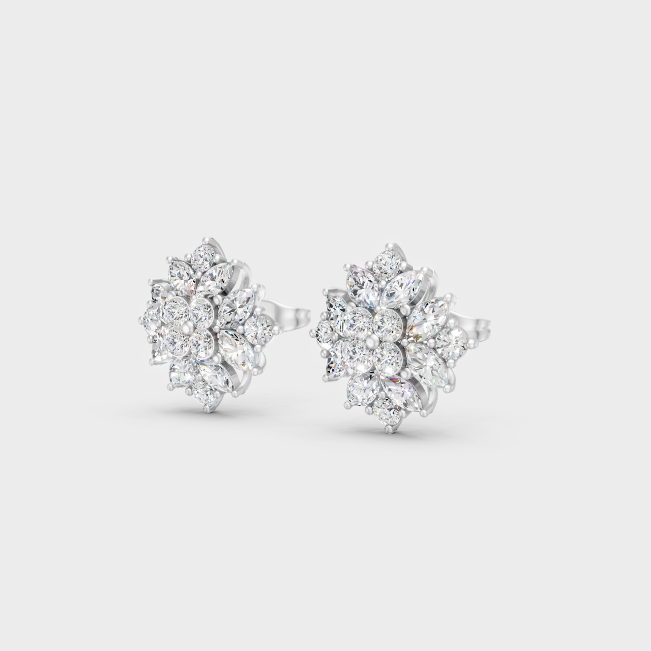9K White Gold Mixed-Cut Lab-Grown Diamond Studs With Clean Minimalist Design