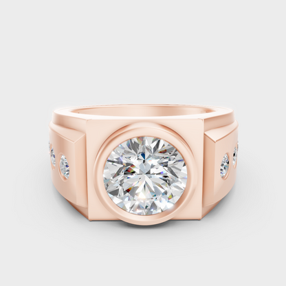 Modern 18K Rose Gold Men’s Ring With Round Lab-Grown Diamond And Accents