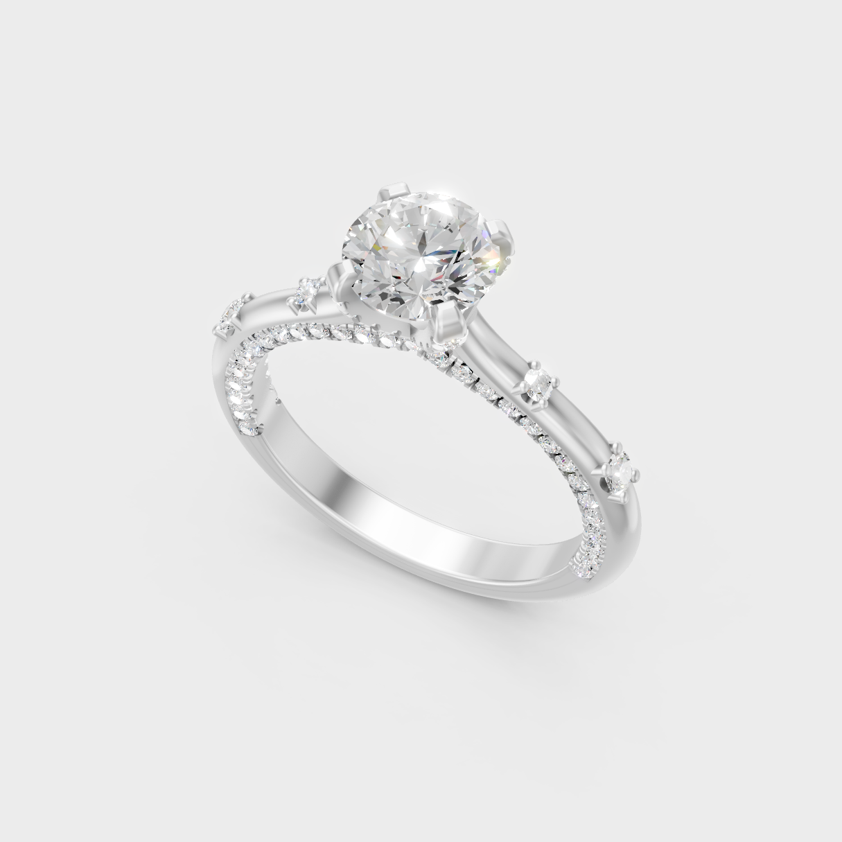  Sleek 18K White Gold Engagement Ring Featuring Round Lab Diamond