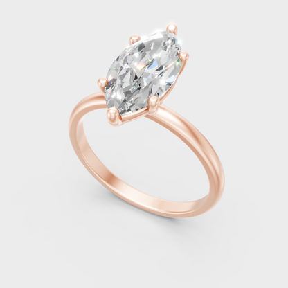 Sleek 14K Rose Gold Ring Featuring A Certified Marquise Lab-Grown Diamond