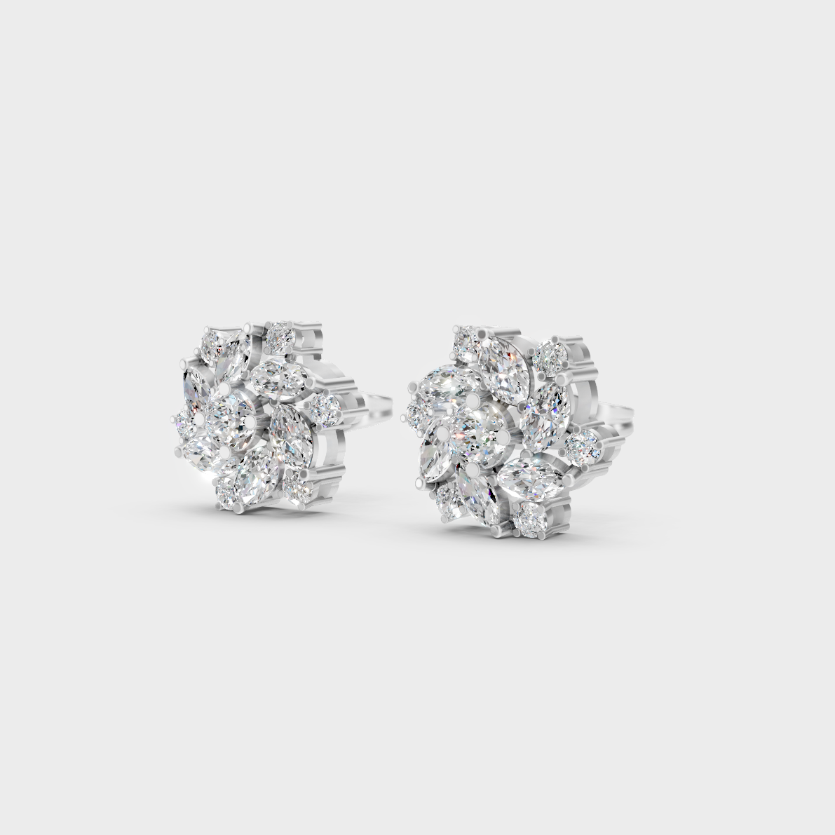 9K White Gold Mixed-Cut Lab-Grown Diamond Studs With Clean Minimalist Design