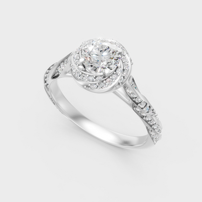  Sleek 18K White Gold Halo Ring Featuring An Igi Gli Certified Round Lab Diamond Twist