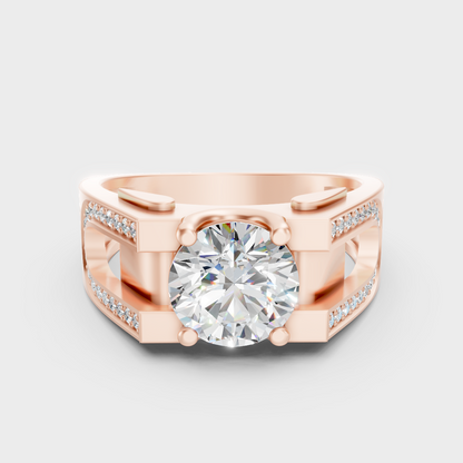 Modern 18K Rose Gold Men’s Ring With 1.69Ct Round Lab-Grown Diamond