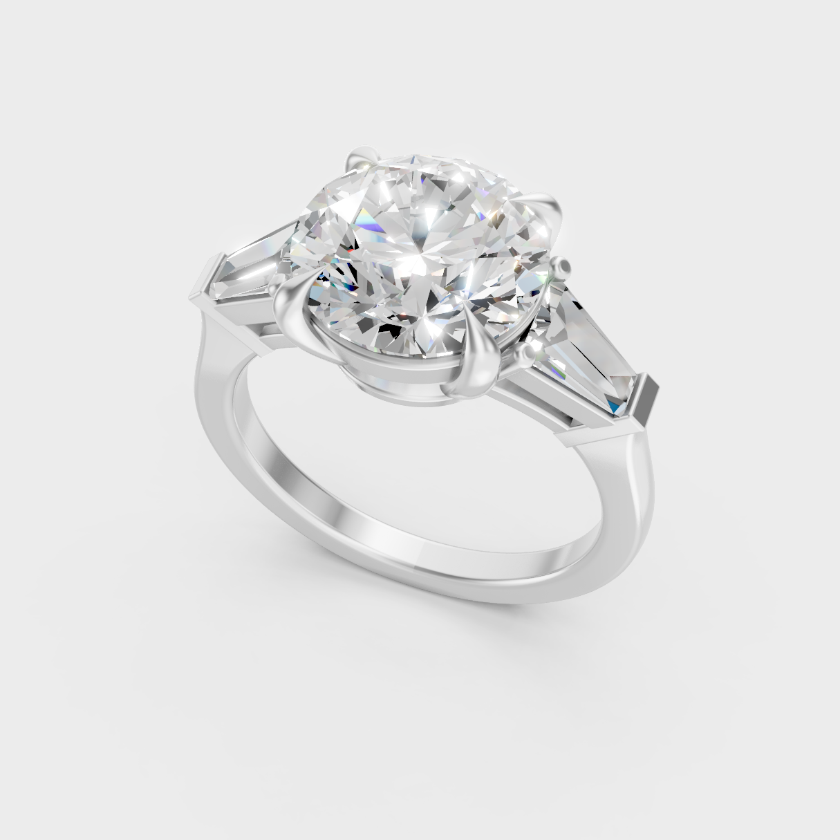 Sleek 18K White Gold Three-Stone Ring Featuring Round Lab Diamond