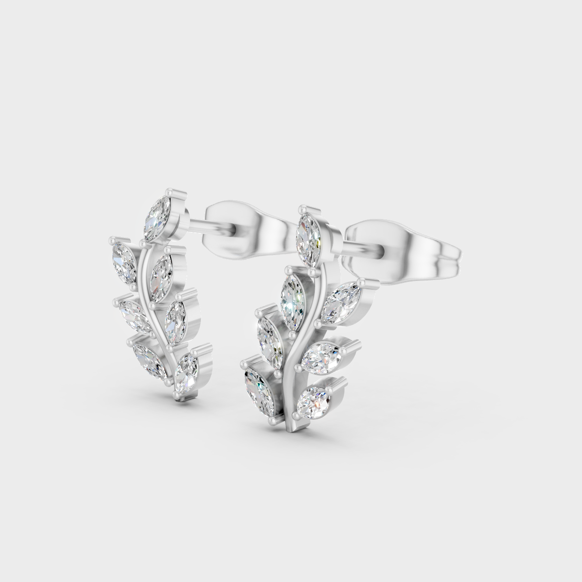 9K White Gold Marquise-Shaped Lab-Grown Diamond Studs With Clean Minimalist Design 