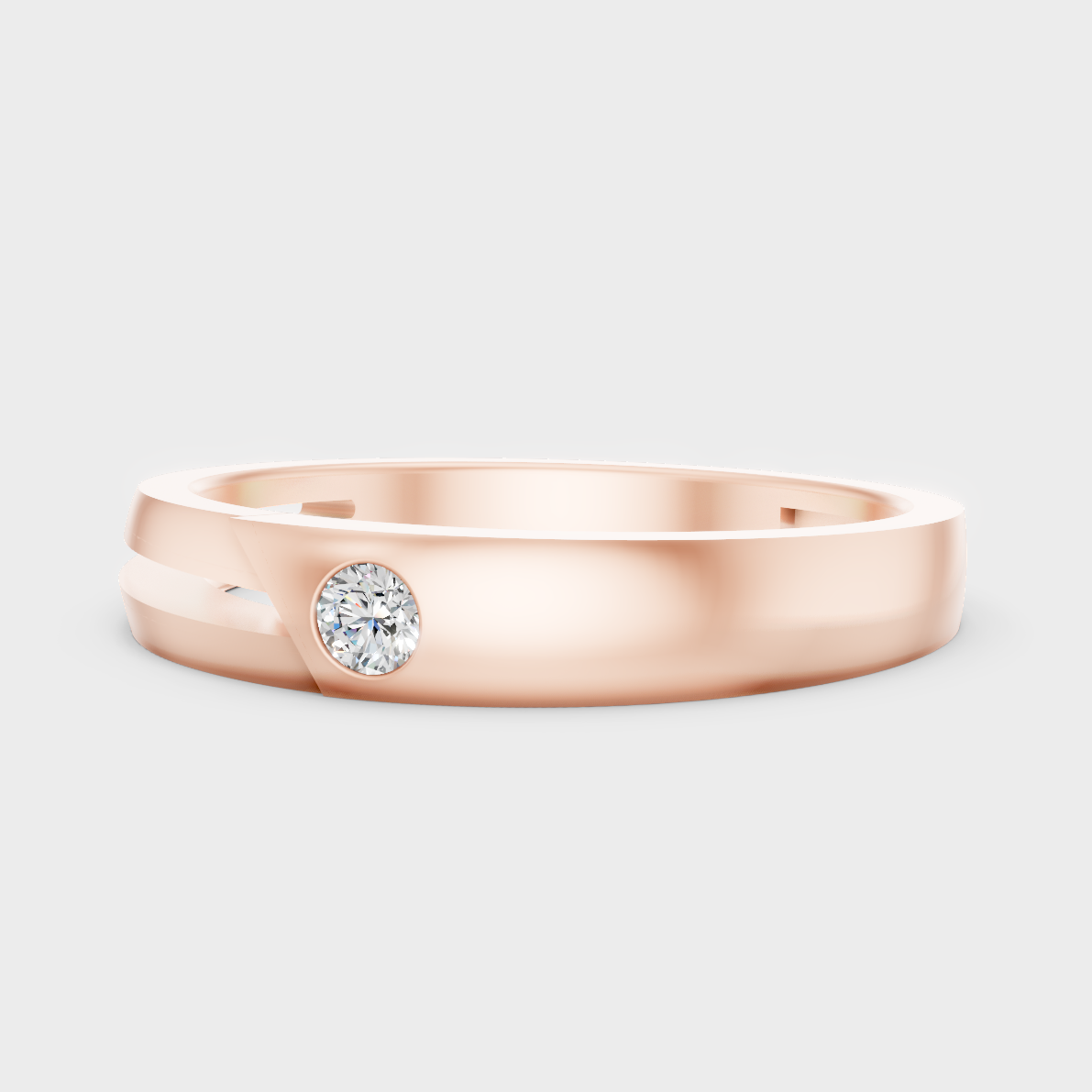 Modern 18K Rose Gold Men’s Ring With 0.07Ct Round Lab-Grown Diamond