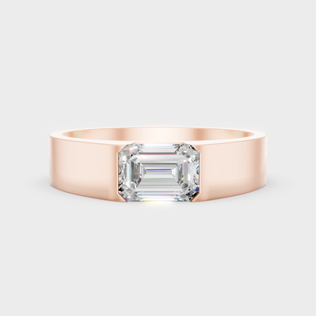 Modern 18K Rose Gold Men’s Ring With Emerald-Cut Lab-Grown Diamond