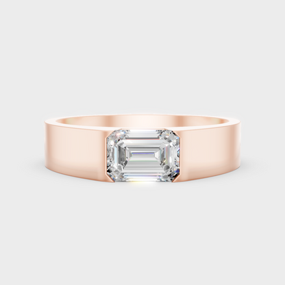 Modern 18K Rose Gold Men’s Ring With Emerald-Cut Lab-Grown Diamond
