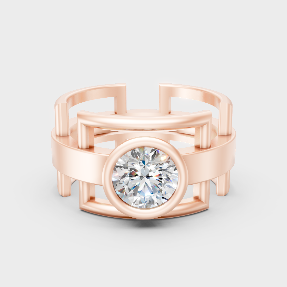 Modern 18K Rose Gold Men’s Ring With 1-5Ct Round Lab-Grown Diamond