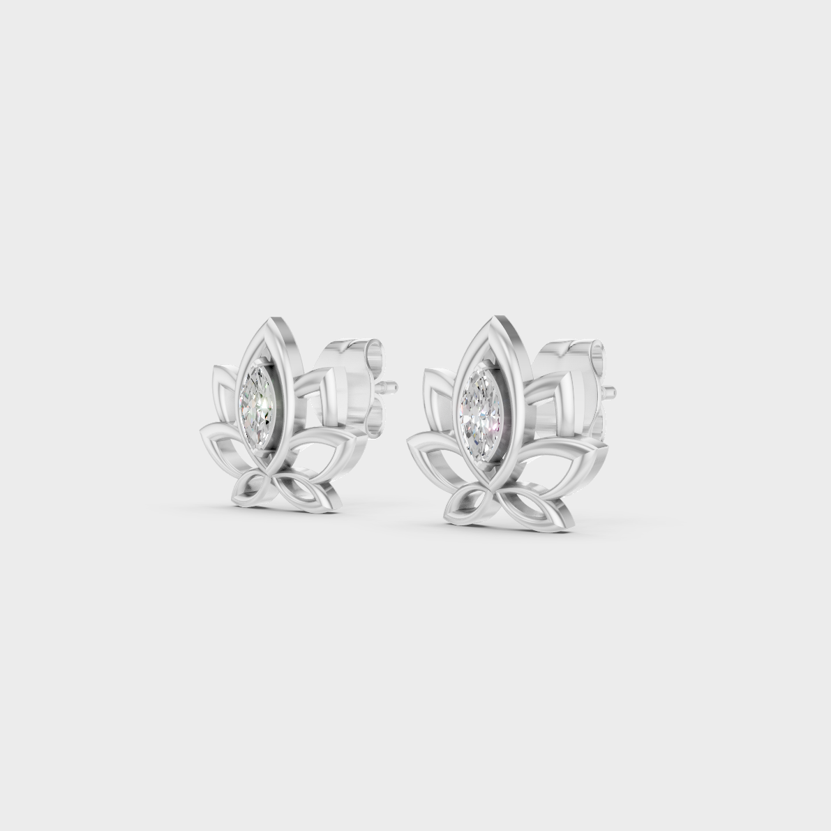 9K White Gold Marquise-Shaped Lab-Grown Diamond Studs With Clean Minimalist Design