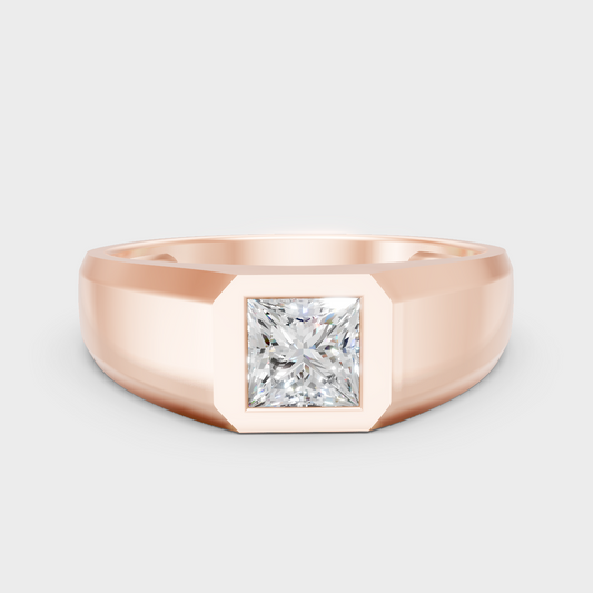 Modern 18K Rose Gold Men’s Ring With 0.50Ct Princess Lab-Grown Diamond