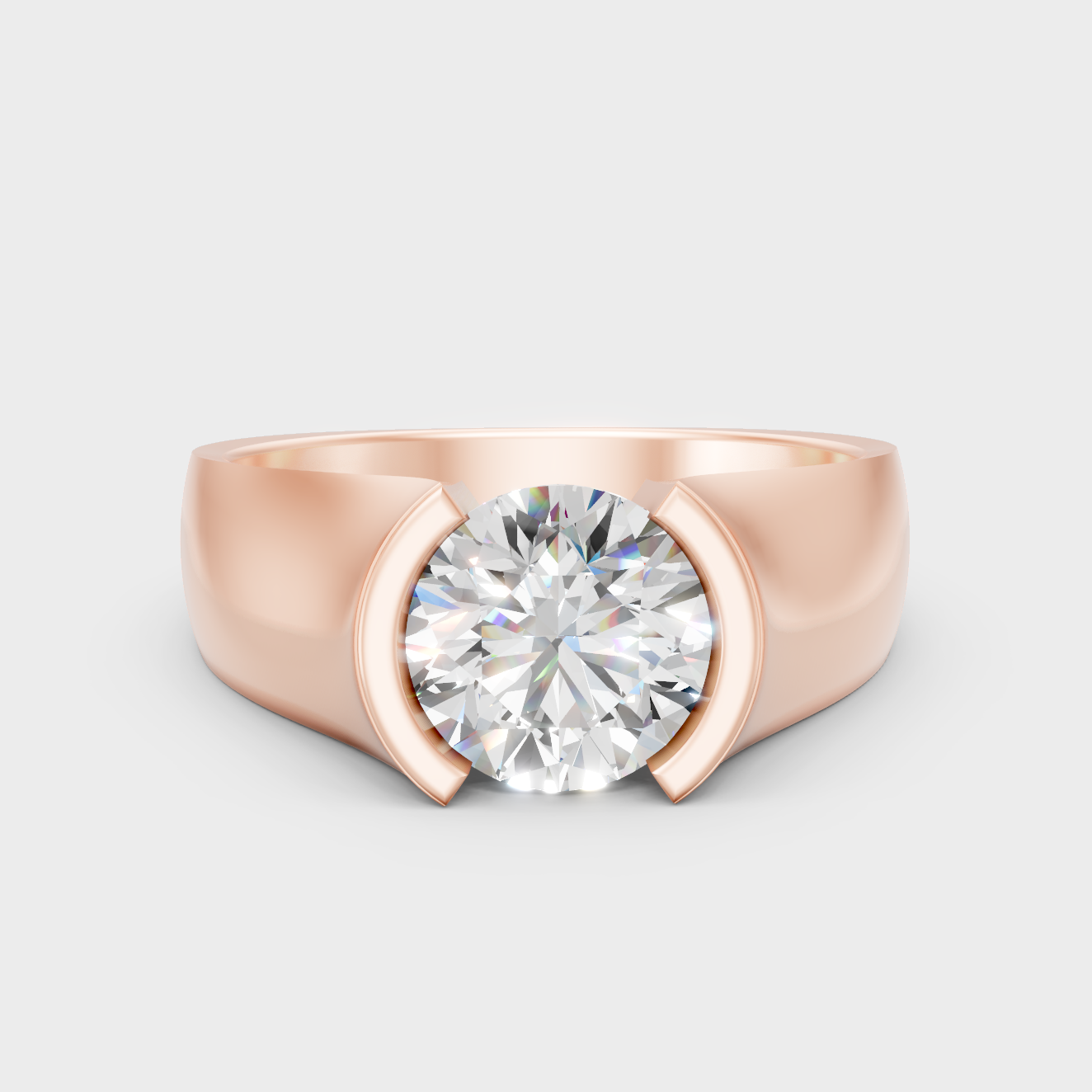 Modern 18K Rose Gold Men’s Ring With 1.50Ct Round Lab-Grown Diamond