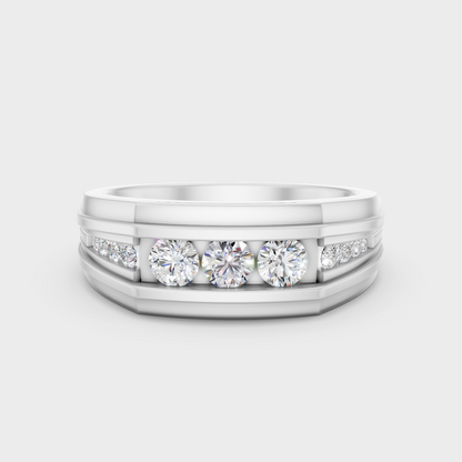 Certified 0.59 Carat Round-Cut Lab-Grown Diamond Men’s Ring In 14K White Gold