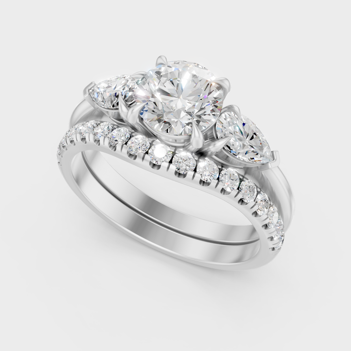 Sleek 18K White Gold Ring Set Featuring Round Lab-Grown Diamond