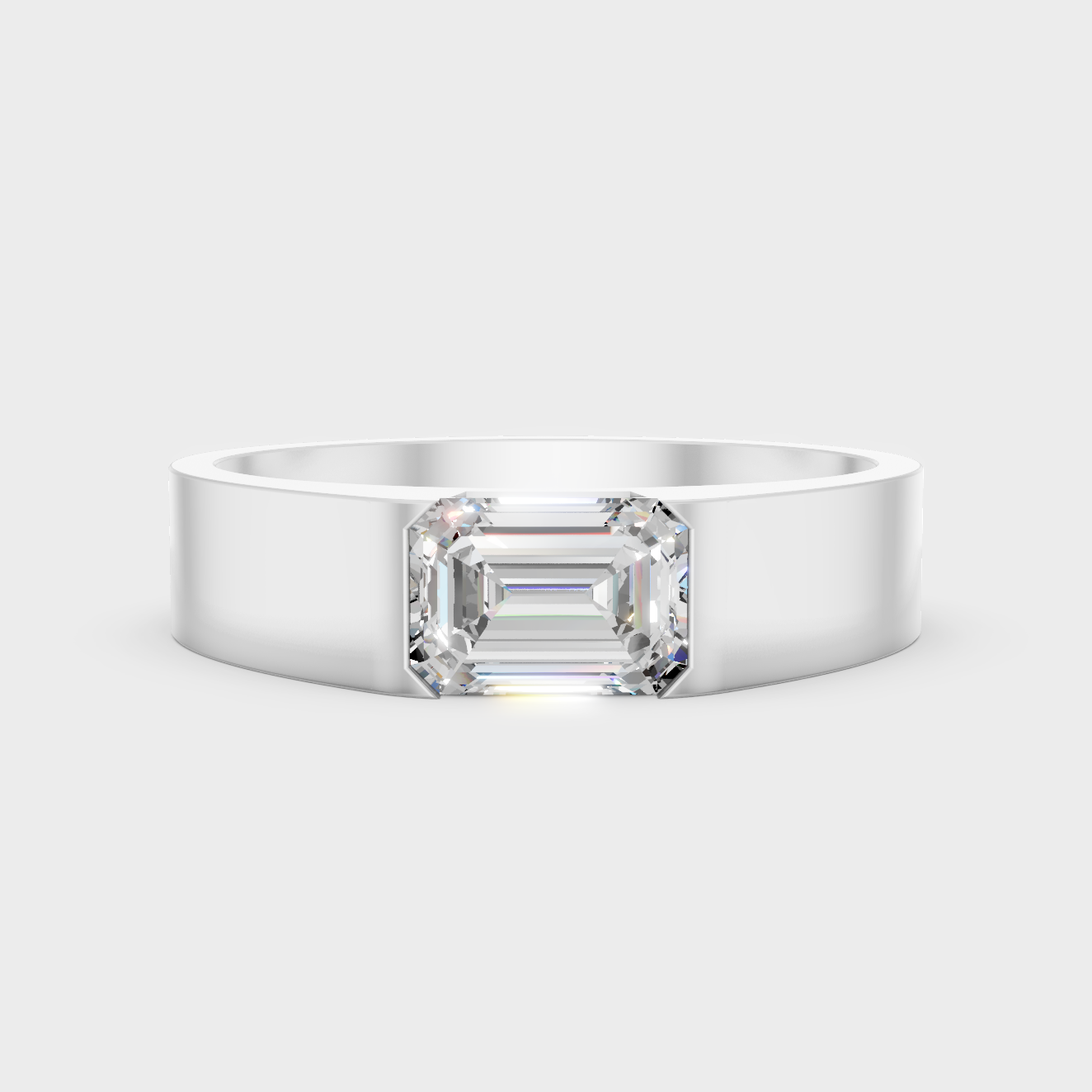 Certified 1-5 Carat Emerald-Cut Lab-Grown Diamond Men’s Ring In 14K White Gold