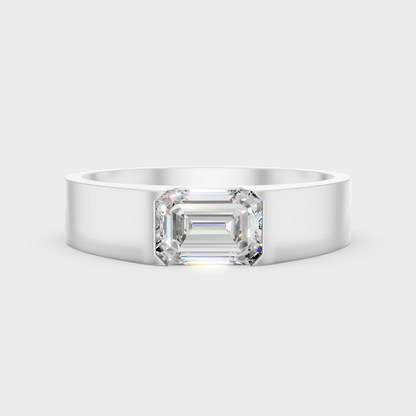 Certified 1-5 Carat Emerald-Cut Lab-Grown Diamond Men’s Ring In 14K White Gold