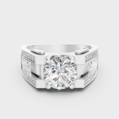 IGI/GLI Certified 1.69 Carat Round-Cut Lab-Grown Diamond Men’s Ring In 14K White Gold
