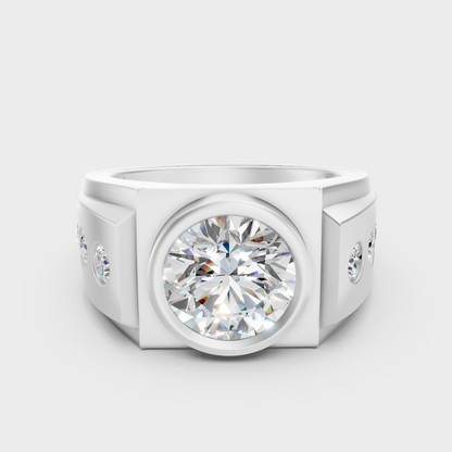 Certified 1-5 Carat Round-Cut Lab-Grown Diamond Men’s Ring In 14K White Gold
