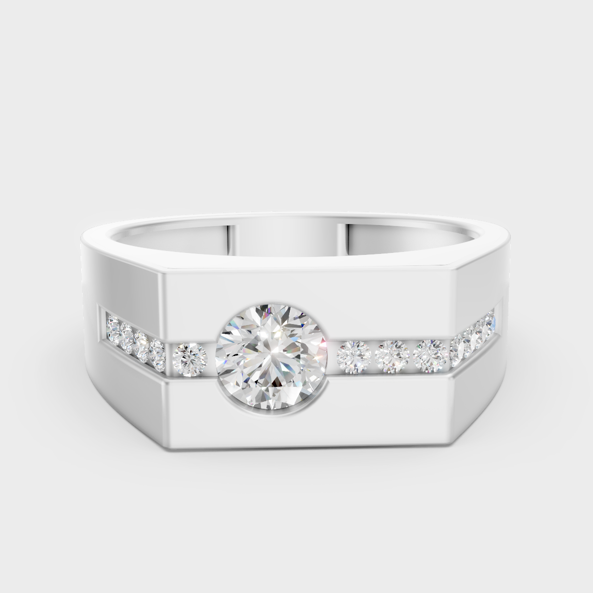Certified 0.68 Carat Round-Cut Lab-Grown Diamond Men’s Ring In 14K White Gold