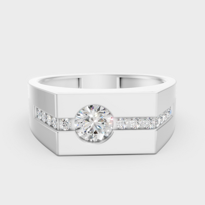 Certified 0.68 Carat Round-Cut Lab-Grown Diamond Men’s Ring In 14K White Gold