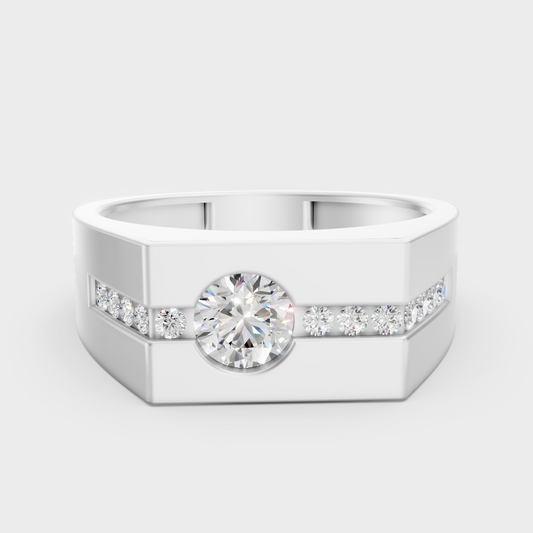 Certified 0.68 Carat Round-Cut Lab-Grown Diamond Men’s Ring In 14K White Gold