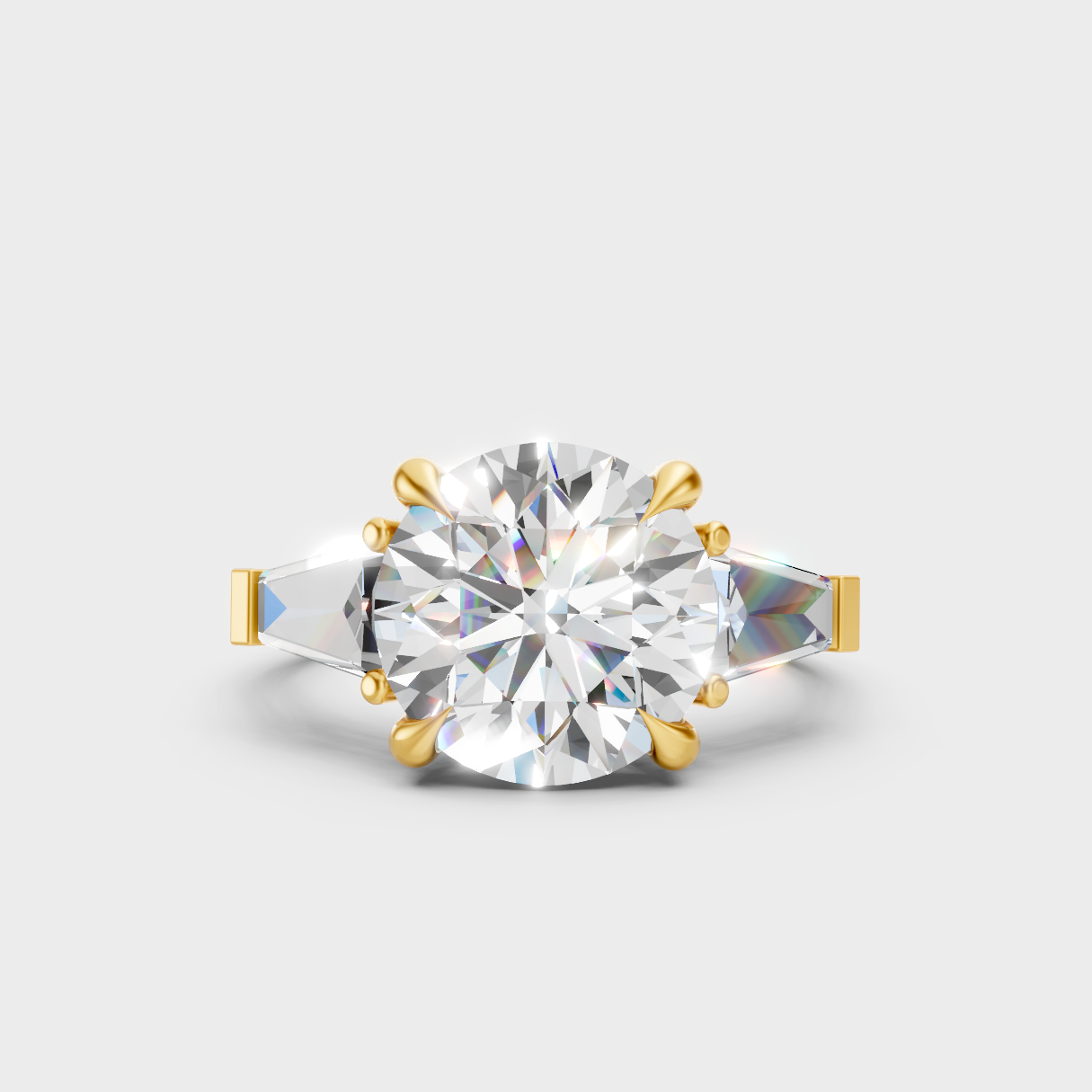 Igi Gli Certified Round And Baguette Lab-Grown Diamond Ring In 18K Yellow Gold