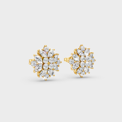 Classic 14K Yellow Gold Lab Diamond Studs Featuring 1.3 Carat Each Round And Marquise Stones 