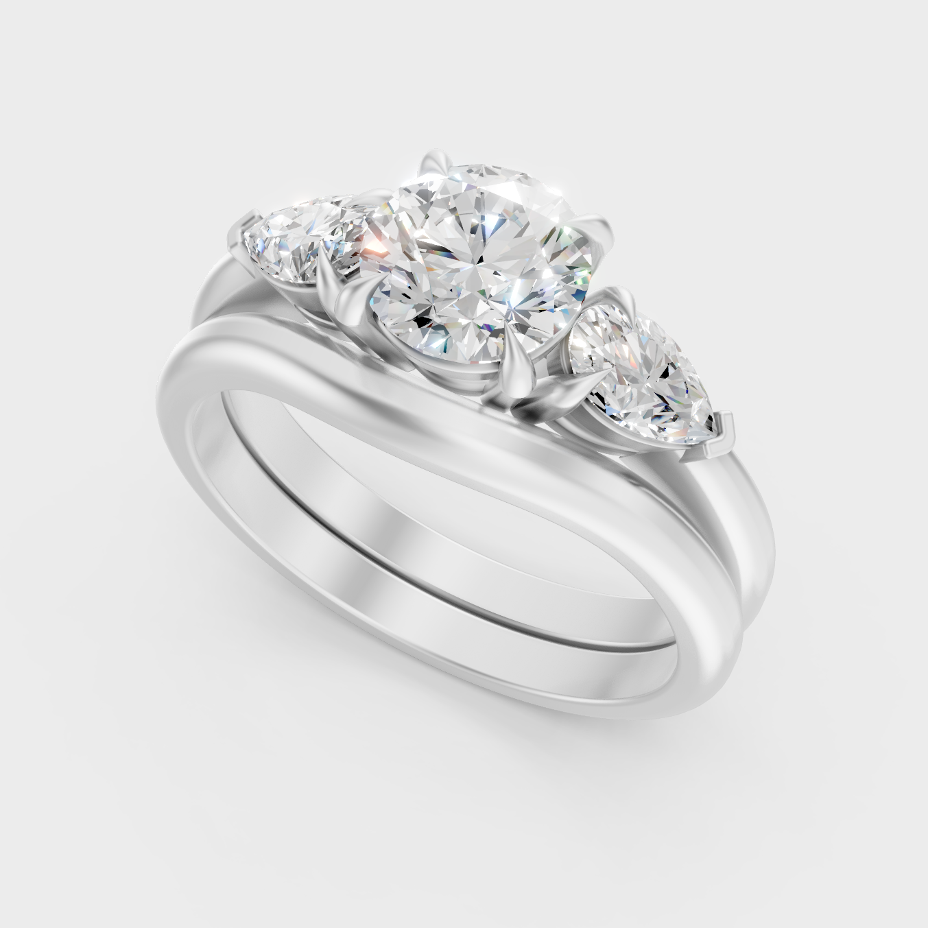 Sleek 18K White Gold Ring Set Featuring Round Lab-Grown Diamond