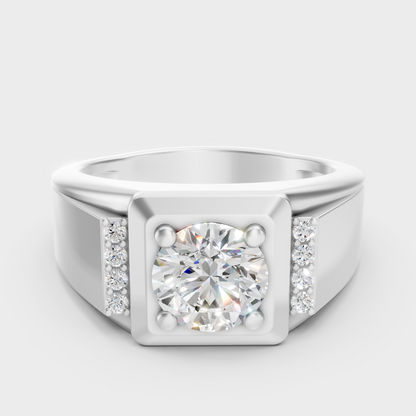 IGI/GLI Certified 1-5 Carat Round-Cut Lab-Grown Diamond Men’s Ring In 14K White Gold
