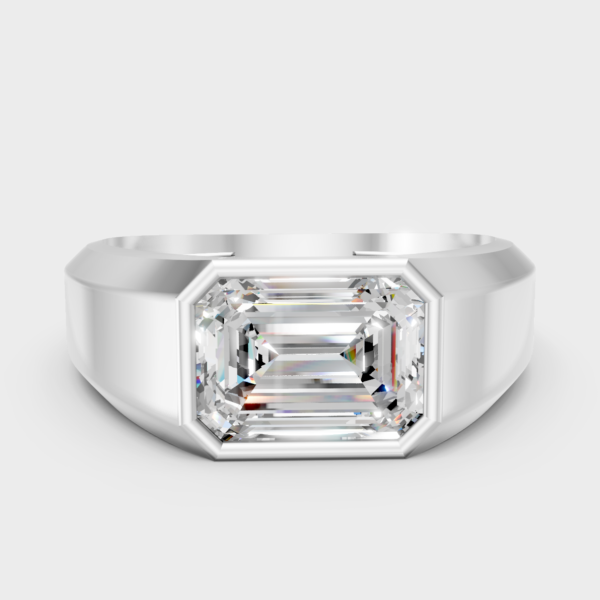 Certified 1-5 Carat Emerald-Cut Lab-Grown Diamond Men’s Ring In 14K White Gold