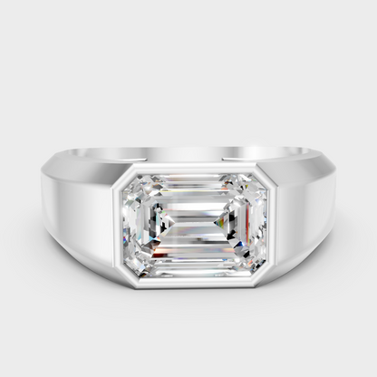 Certified 1-5 Carat Emerald-Cut Lab-Grown Diamond Men’s Ring In 14K White Gold