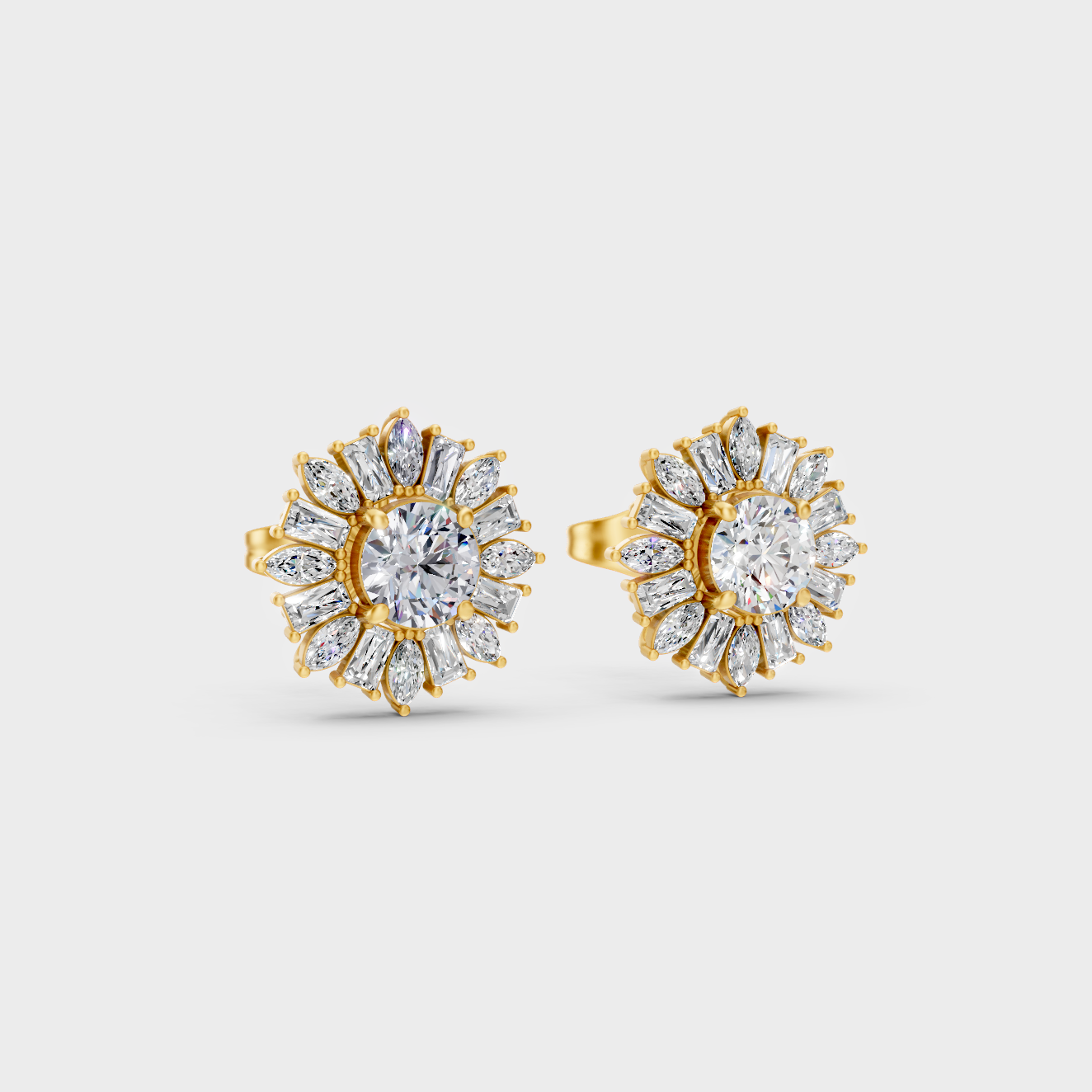  Classic 14K Yellow Gold Lab Diamond Studs Featuring 1 Carat Each Multi-Cut Stones
