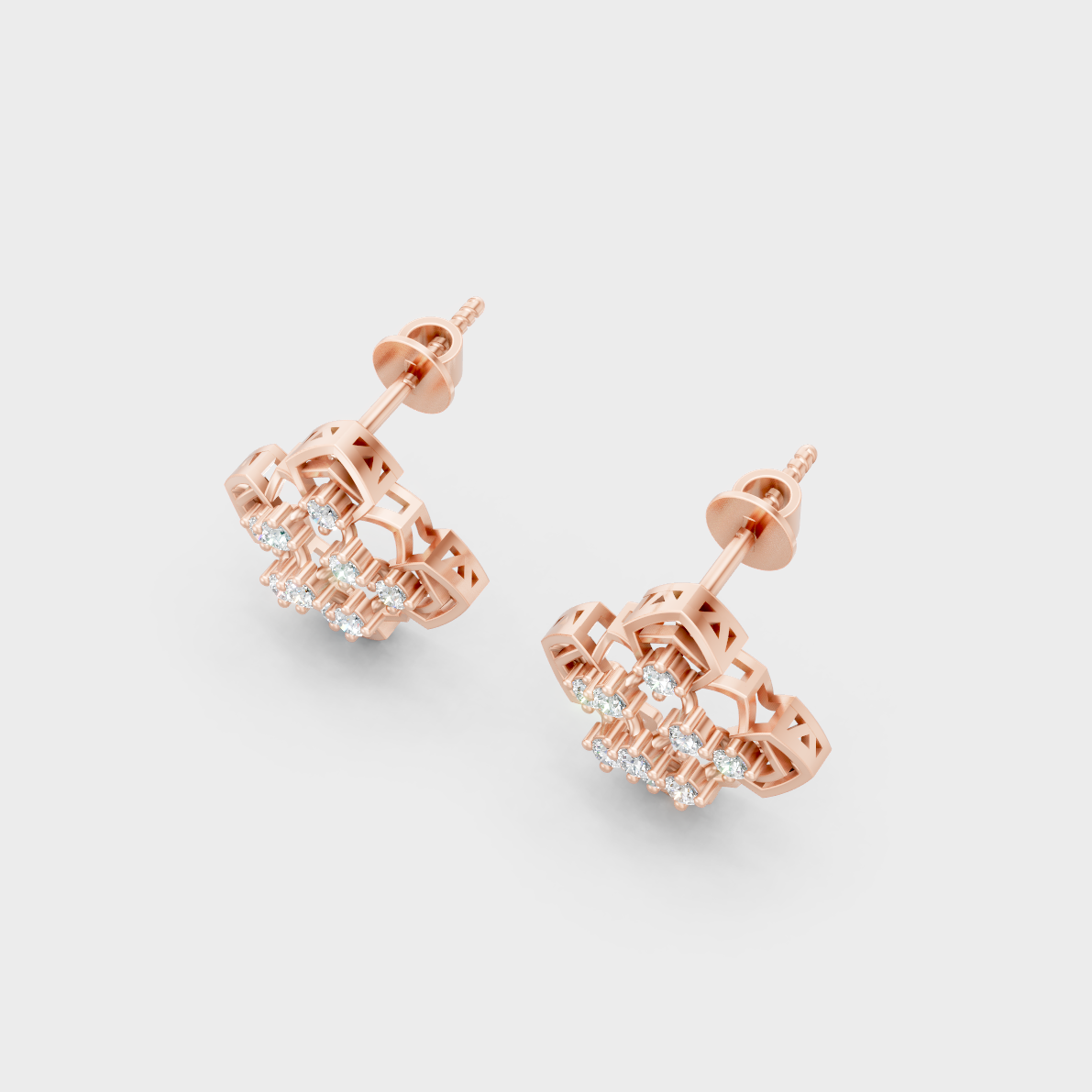 High-Polish Rose Gold 0.64 Carat Total Weight Round Lab Diamond Studs For Bold Sparkle