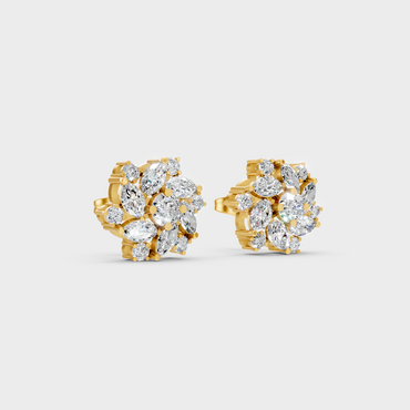  Classic 14K Yellow Gold Lab Diamond Studs Featuring 0.97 Carat Each Round And Marquise Stones