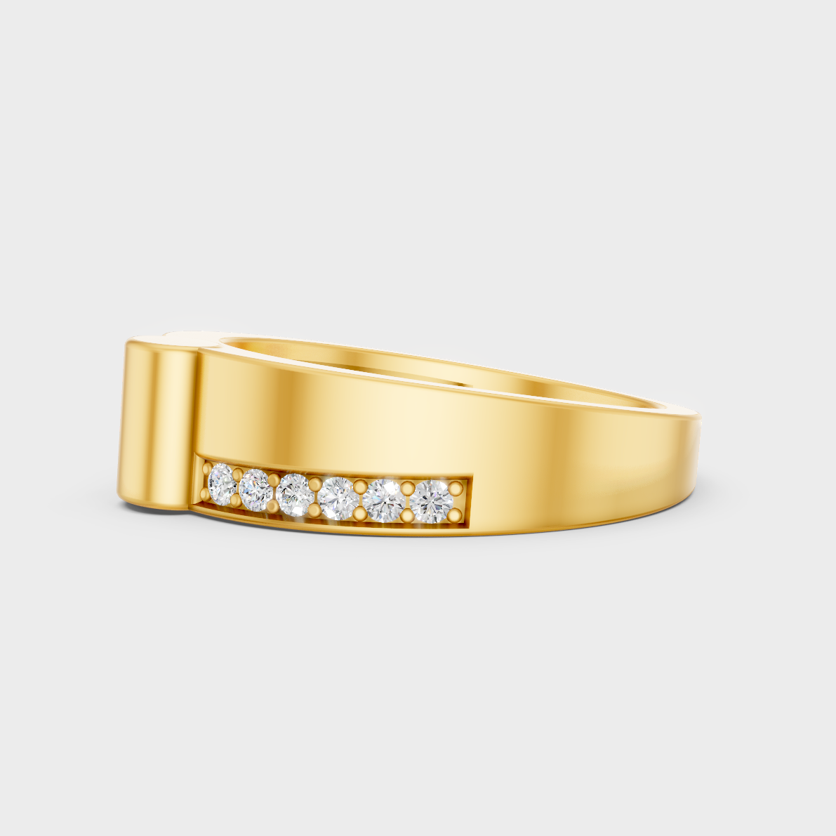  Radiant Yellow Gold Men’s Statement Band With Certified 0.18Ct Round Solitaire
