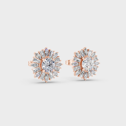 Sleek 14K Rose Gold Studs Featuring Certified 1 Carat Each Multi-Cut Lab Diamonds