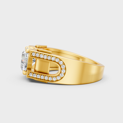 Radiant Yellow Gold Men’s Statement Band With Certified 1.69Ct Round Solitaire