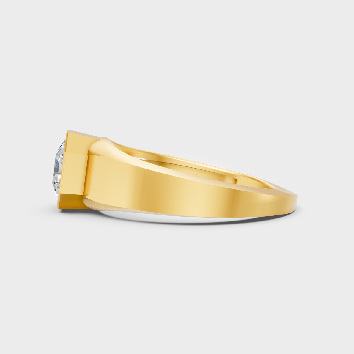 Radiant Yellow Gold Men’s Statement Band With Certified Square Radiant Solitaire