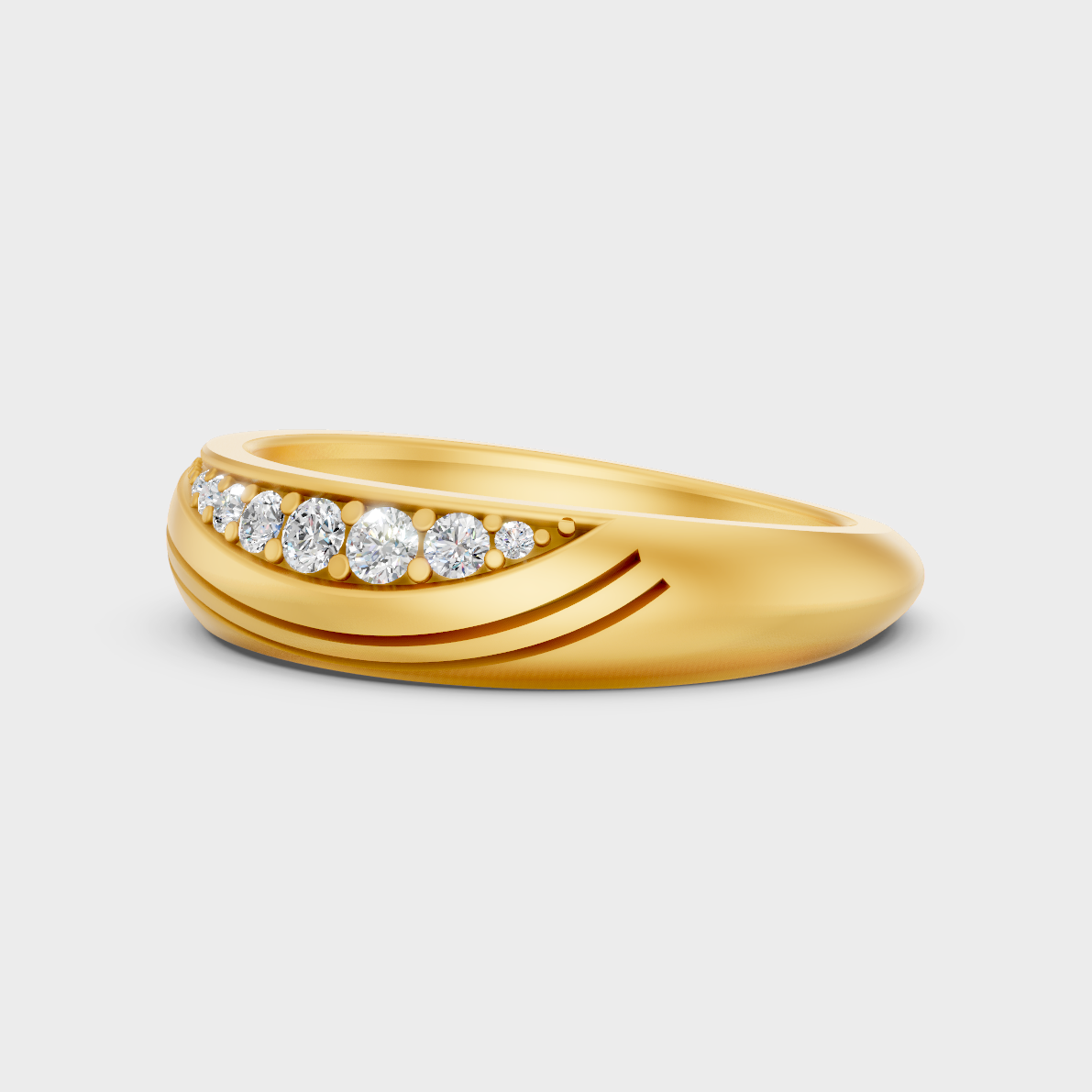 Radiant Yellow Gold Men’s Statement Band With Certified 0.14Ct Round Solitaire