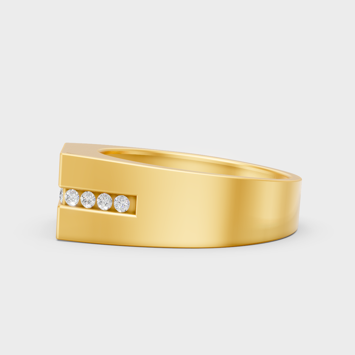 Radiant Yellow Gold Men’s Statement Band With Certified 0.68Ct Round Solitaire