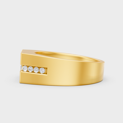 Radiant Yellow Gold Men’s Statement Band With Certified 0.68Ct Round Solitaire