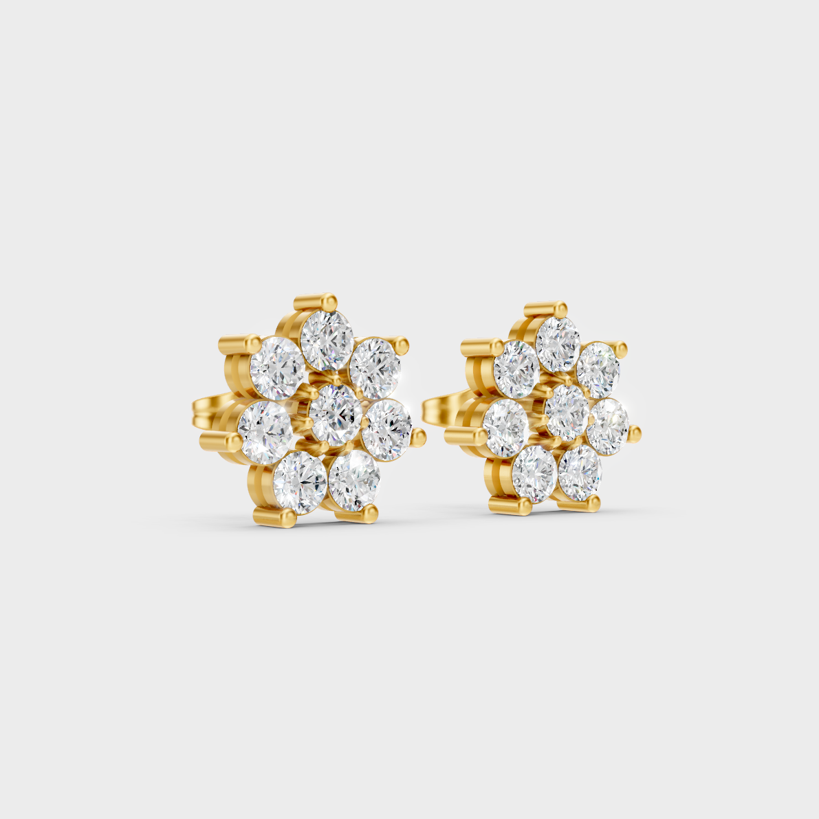 Classic 14K Yellow Gold Lab Diamond Studs Featuring 1.32 Carat Each Round Stones 