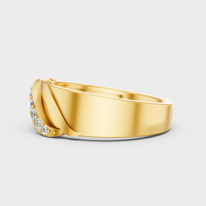 Radiant Yellow Gold Men’s Statement Band With Certified 0.27Ct Round Solitaire