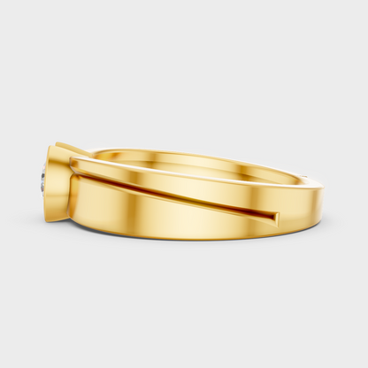 Radiant Yellow Gold Men’s Statement Band With Certified 0.50Ct Round Solitaire